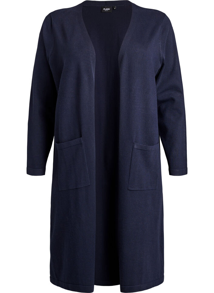 FLASH - Long, open cardigan with pockets, Blue, Packshot image number 0