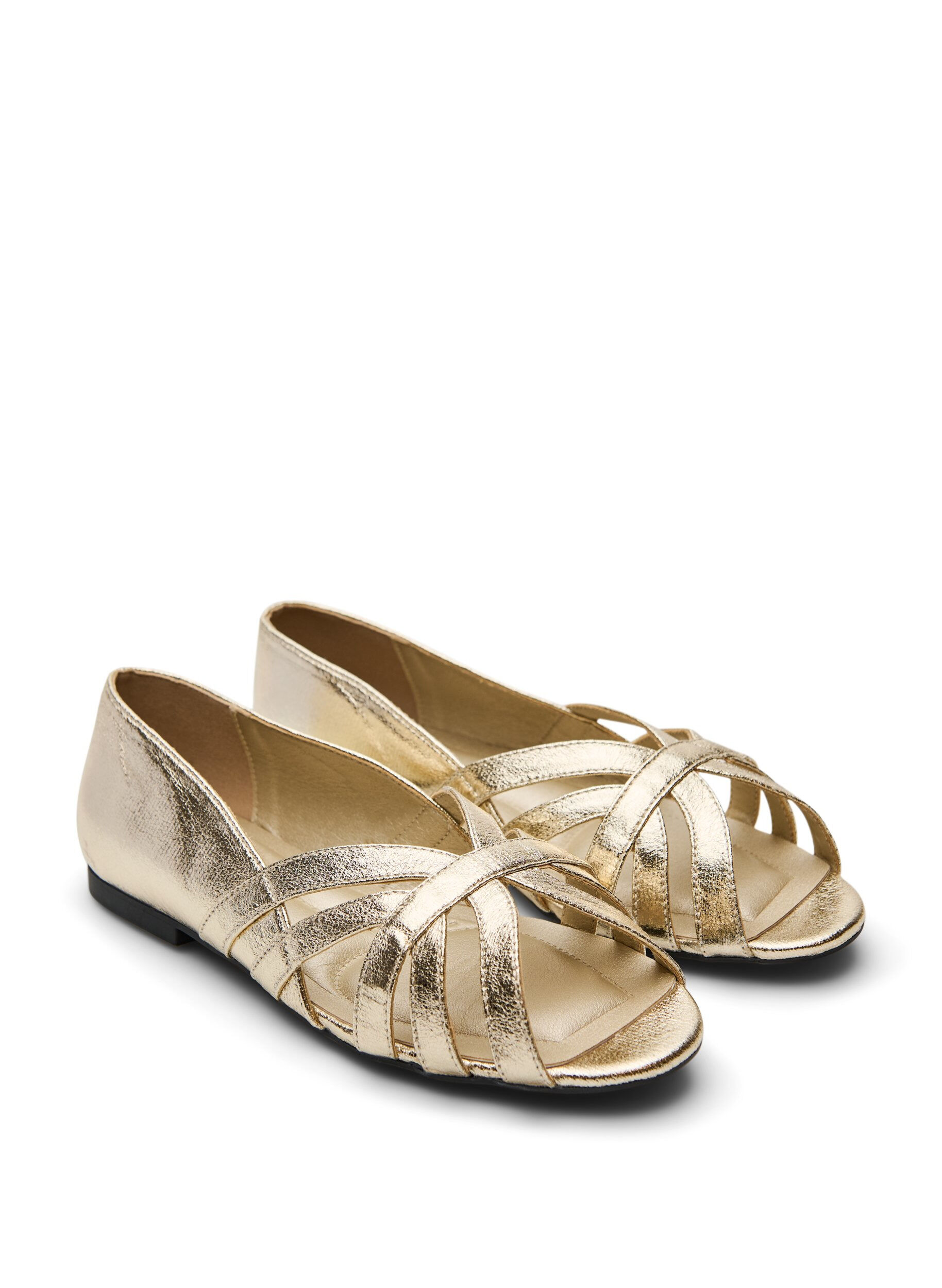 Zizzifashion Gold-coloured ballerina with crossed straps, Gold, Packshot image number 1