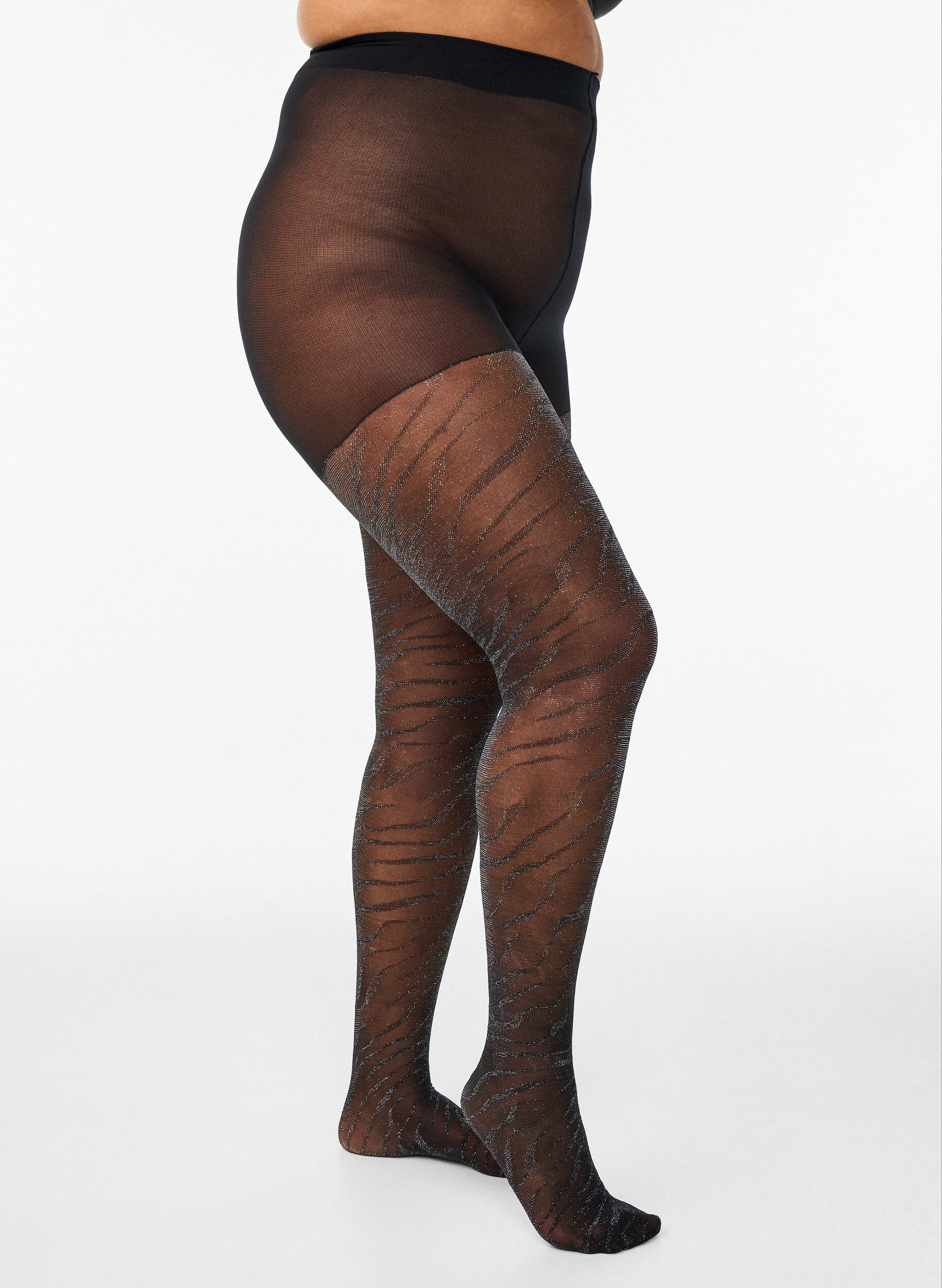 Zizzifashion Tights with glitter zebra and 30 denier, Black, Packshot image number 0
