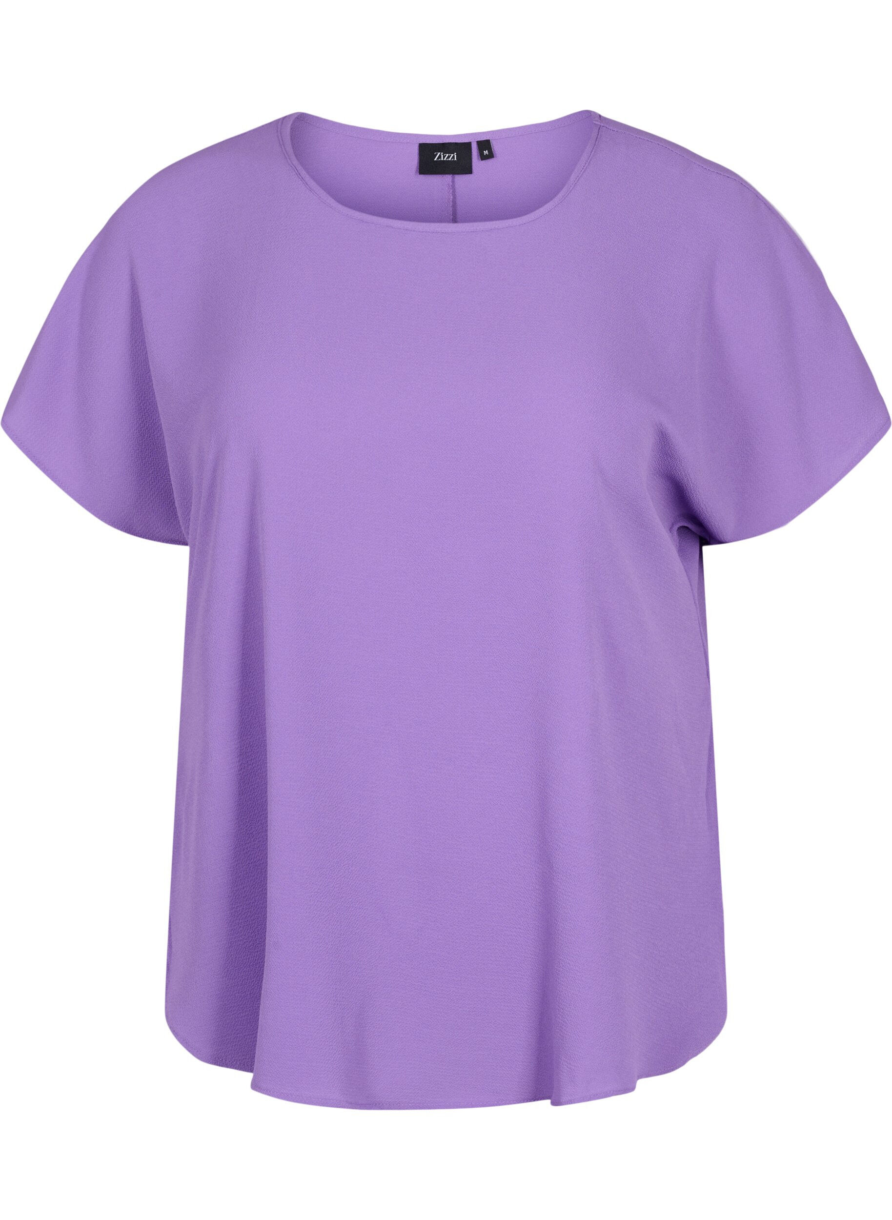 Zizzifashion Blouse with short sleeves and a round neckline, Purple, Packshot image number 0