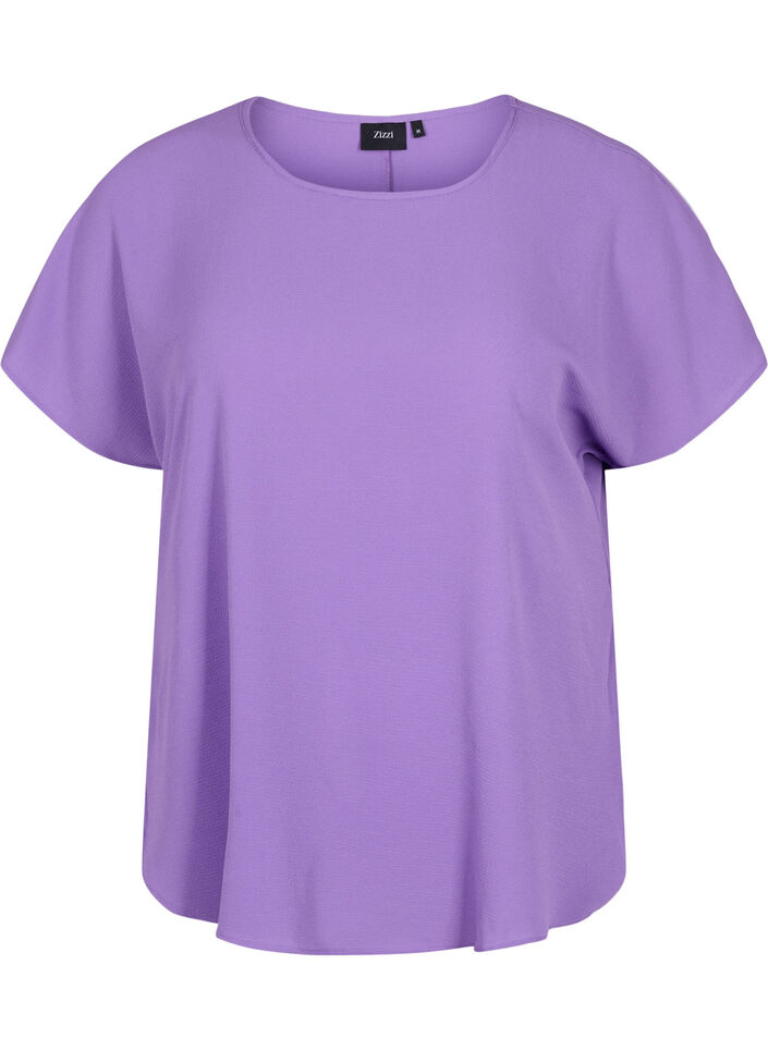 Blouse with short sleeves and a round neckline, Purple, Packshot image number 0