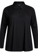 Long-sleeved polo in stretchy ribbed quality, Black, Packshot image number 0
