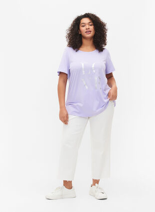 	 Short sleeve cotton t-shirt with print, Lavender W. Love, Model image number 2