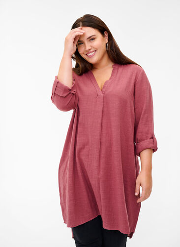 Cotton tunic with a v-neck, Wild Ginger, Model image number 0