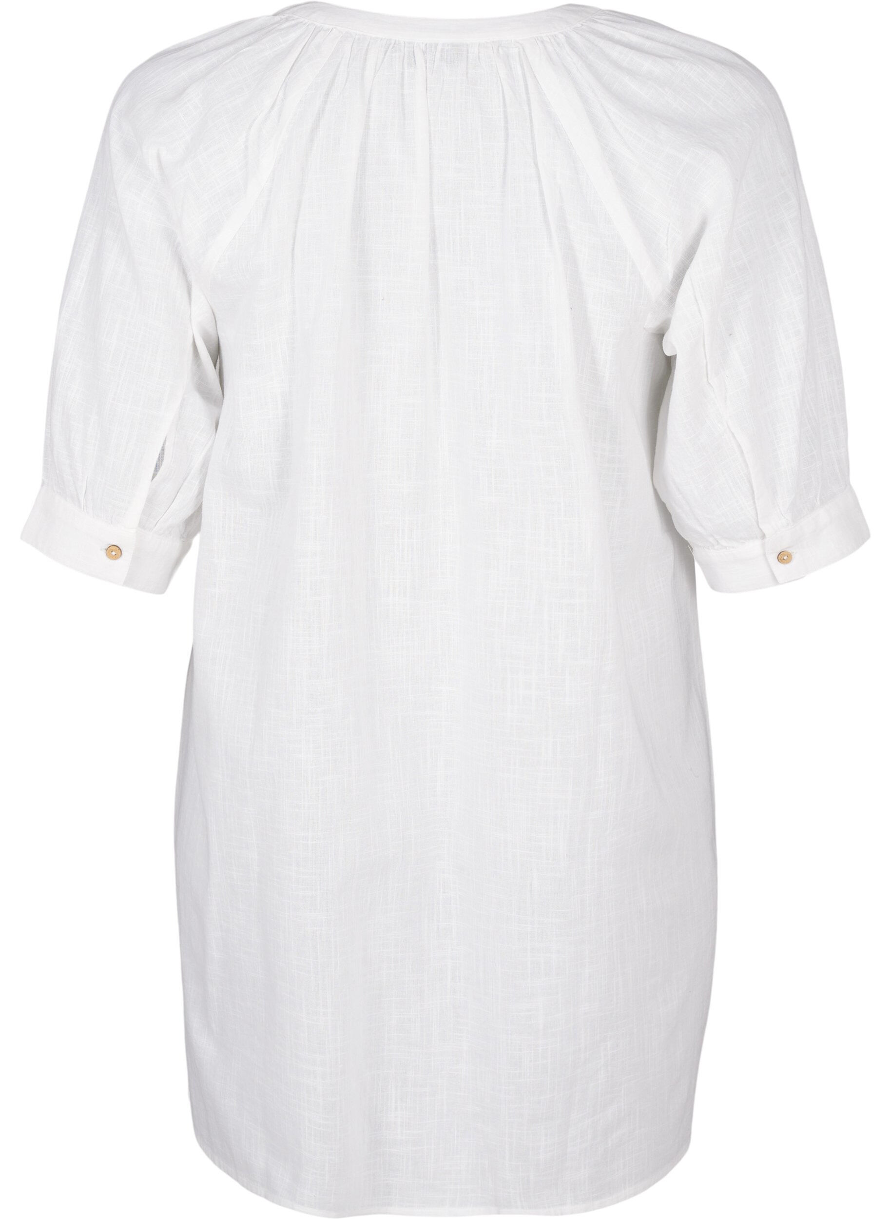 Zizzifashion Cotton tunic with a V-neck, White, Packshot image number 1