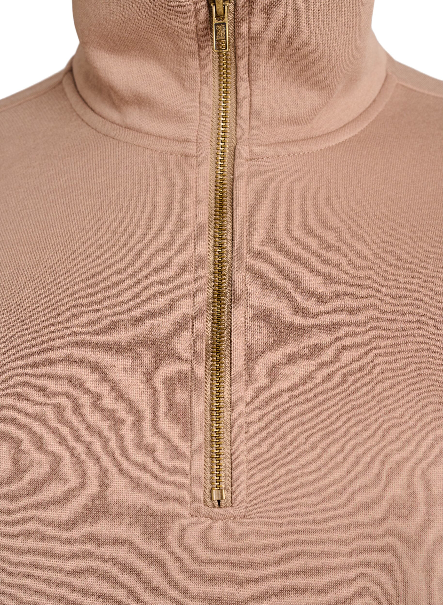 Zizzifashion Sweatshirt with high neck and zipper closure, Brown, Packshot image number 2