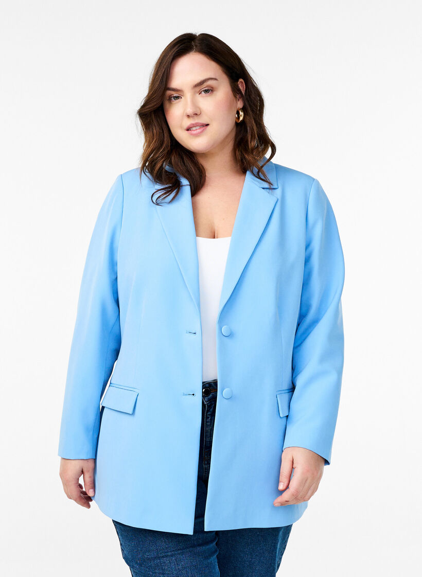 Classic blazer with button closure, Light Blue, Model image number 0