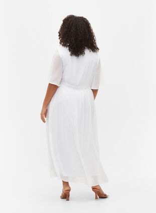 Maxi dress with pleats and short sleeves, Bright White, Model image number 1