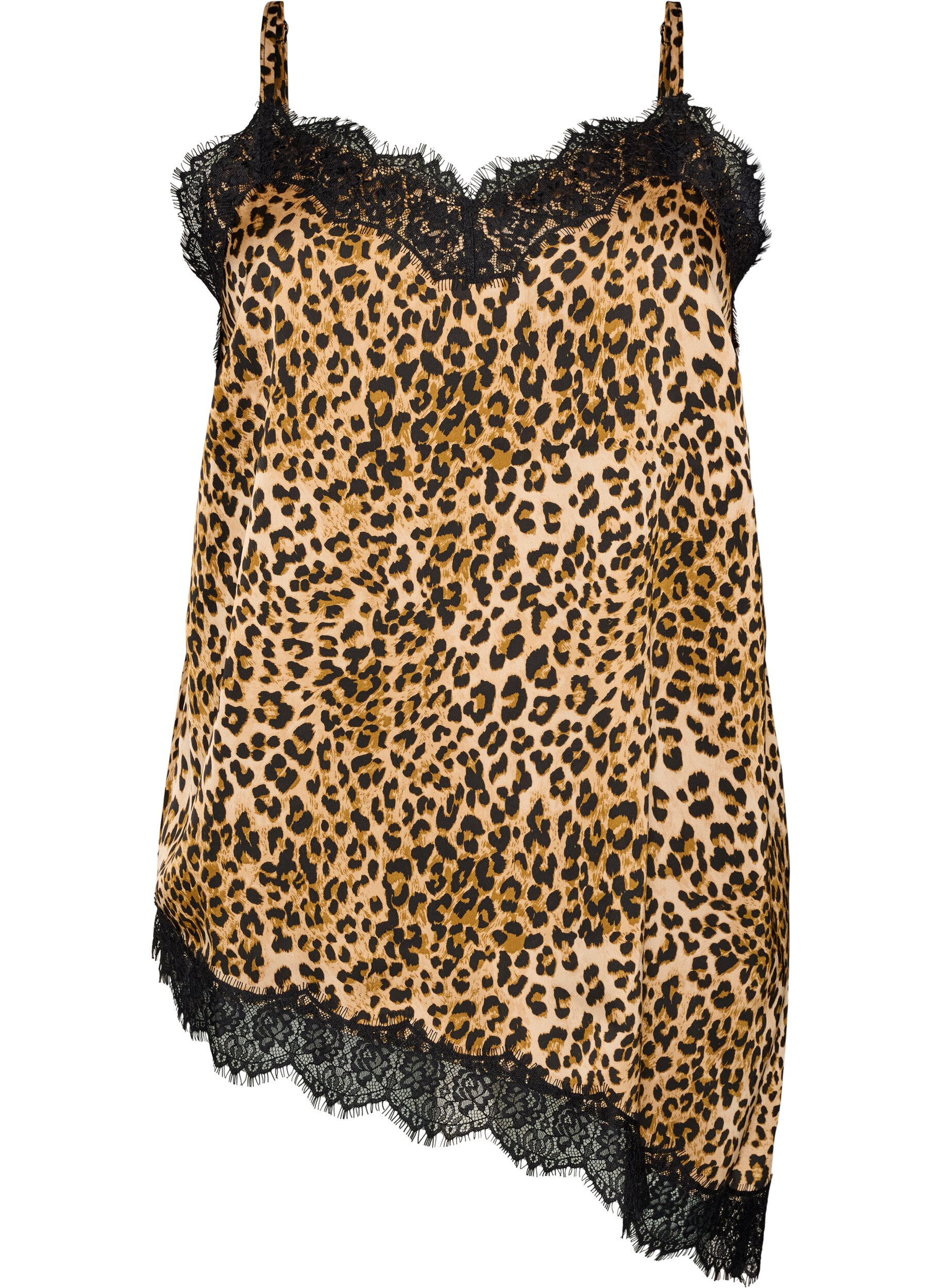 Zizzifashion Strappy top with lace and an asymmetrical hem, Brown, Packshot image number 0