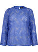Lace blouse with round neck and long sleeves, Blue, Packshot image number 0