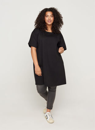 Sweater tunic with short sleeves, Black, Model image number 2