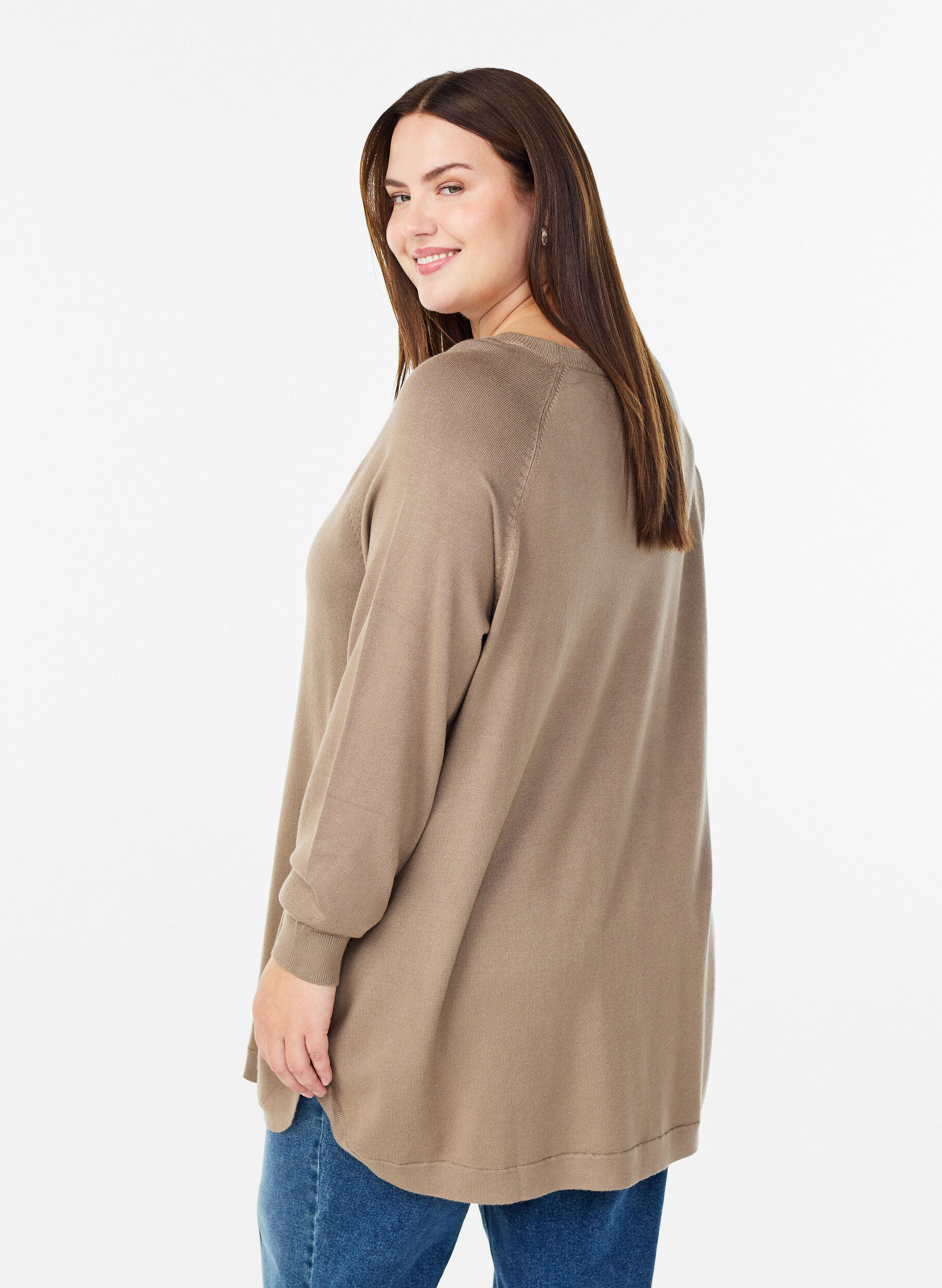 ZizzifashionKnitted blouse with side buttons, Beige, Model image number 2