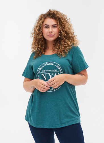 Mottled t-shirt with print and short sleeves, Pacific Mel., Model image number 0