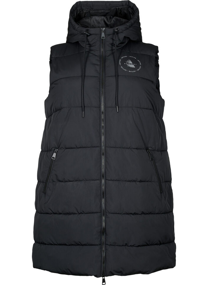 Hooded waistcoat with pockets, Black, Packshot image number 0