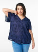 Short-sleeved shirt blouse with 3D floral effect, Blue, Model image number 0