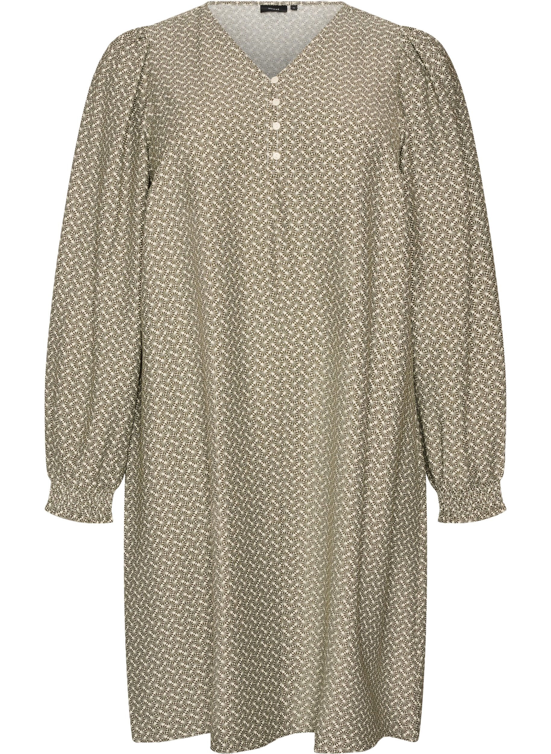 Patterned viscose dress with long sleeves