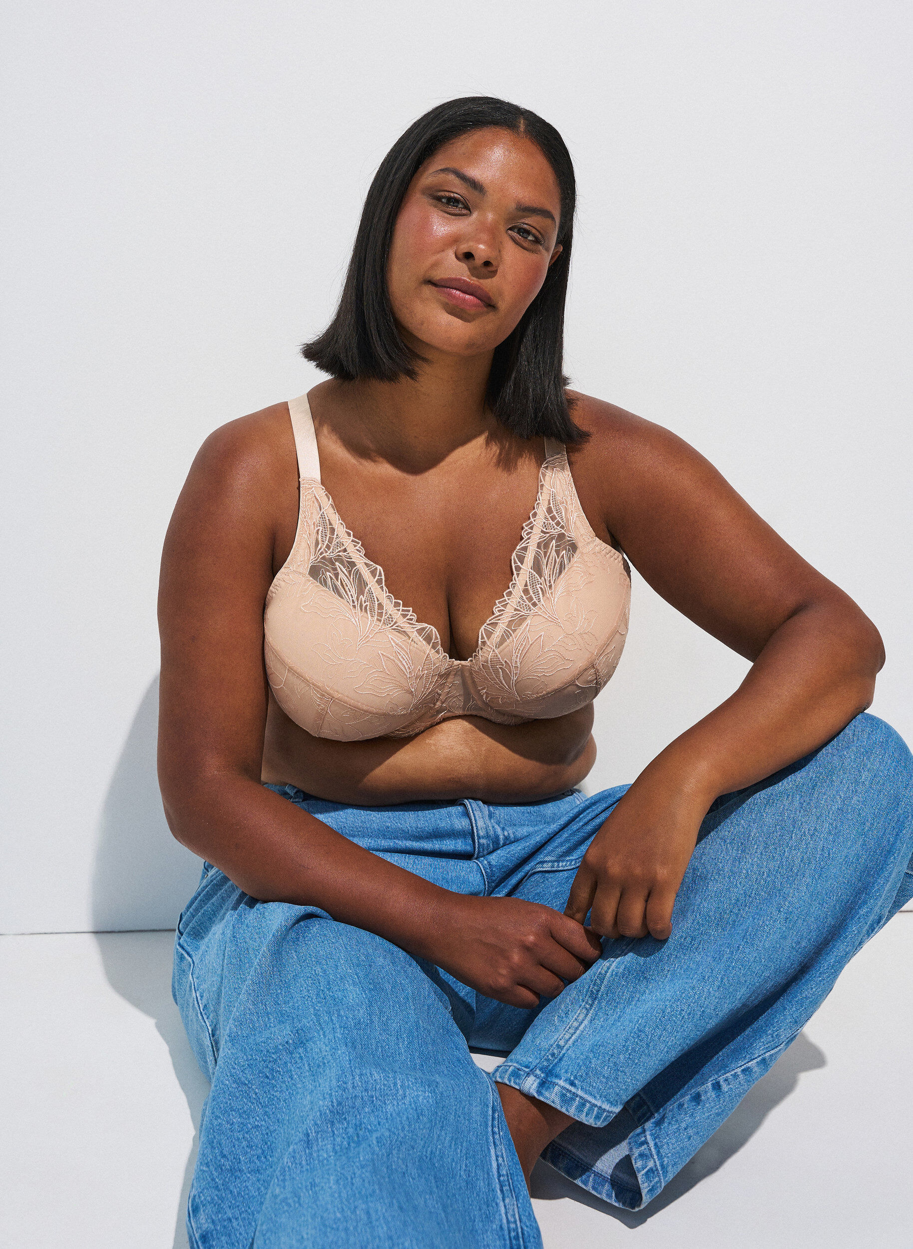 ZizzifashionPadded lace bra with underwire, Beige, Image image number 0