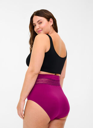 Super high-waisted knickers with lace, Magenta purple, Model image number 0