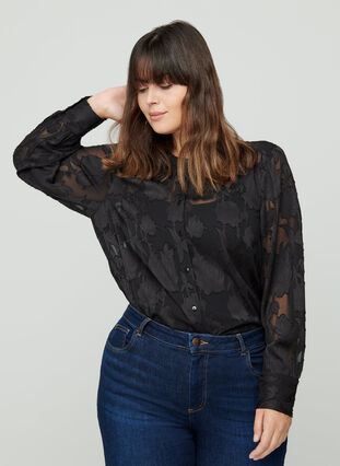 Transparent patterned shirt, Black, Model image number 0