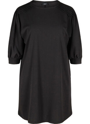 Solid-coloured tunic with 2/4 sleeves and pleated fold, Black, Packshot image number 0