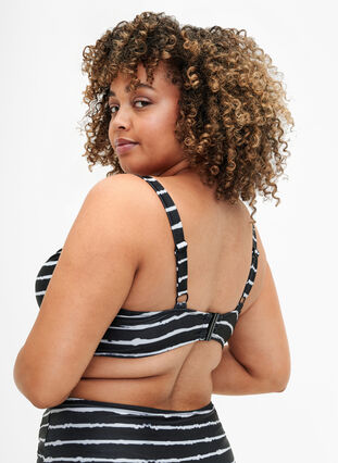 Printed bikini bra with underwire, Black White Stripe, Model image number 1