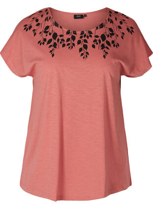 Cotton t-shirt with print details, Canyon Rose LEAF, Packshot image number 0