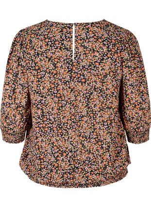 Printed blouse with smock and 3/4 sleeves, Ditsy Flower AOP, Packshot image number 1