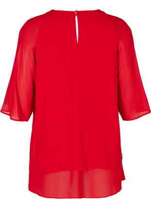 Chiffon blouse with 3/4 sleeves, Tango Red, Packshot image number 1