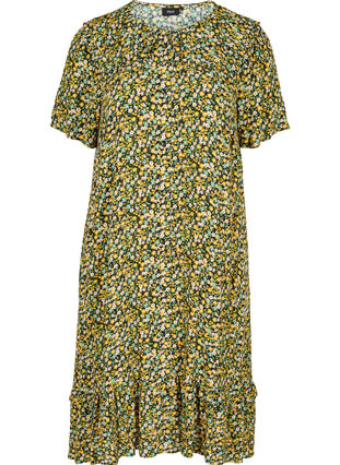 Floral viscose dress with short sleeves, Black Flower AOP, Packshot image number 0
