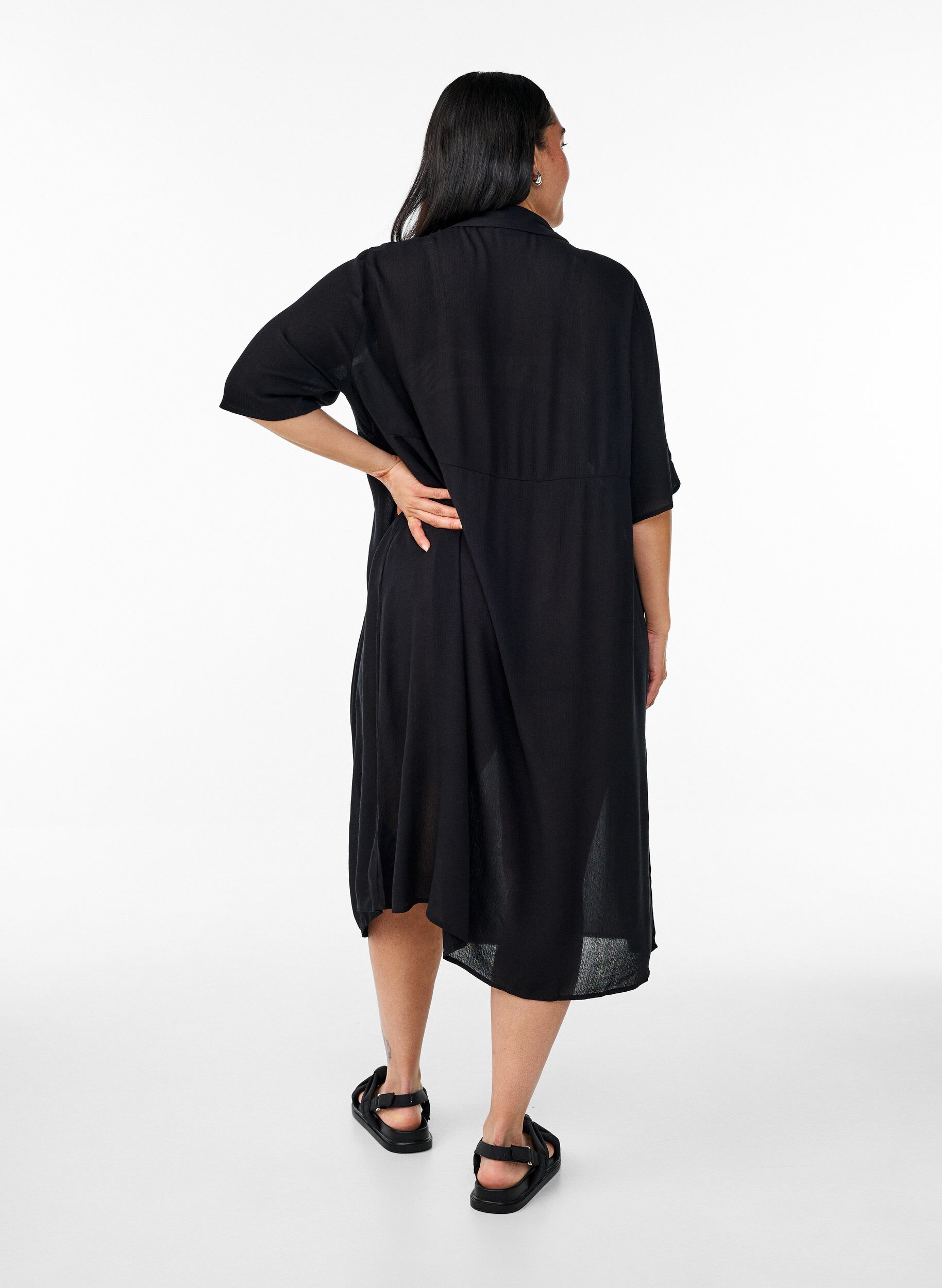 Zizzifashion Midi shirt dress with short sleeves, Black, Model image number 1