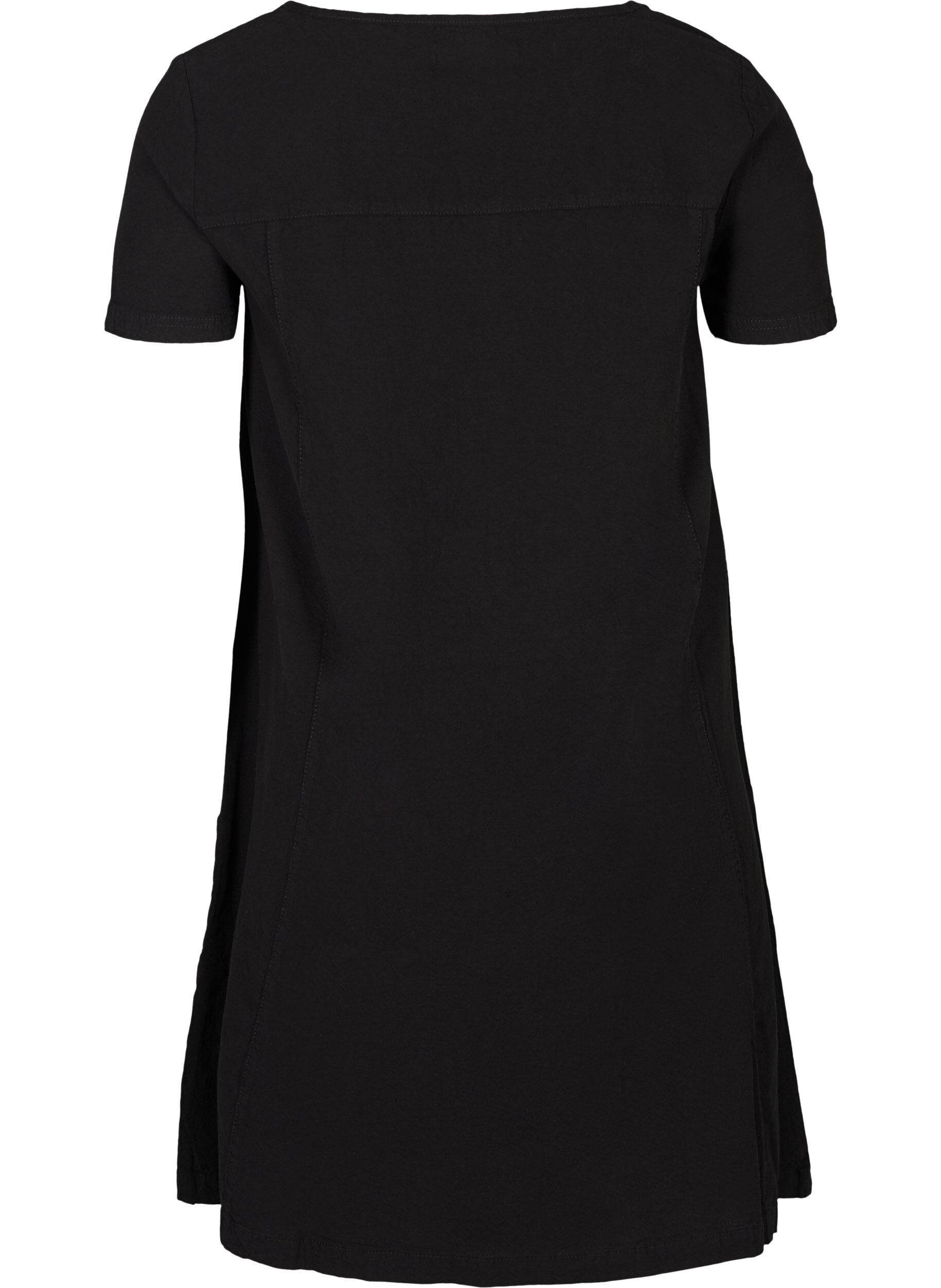 ZizzifashionShort-sleeved cotton dress, Black, Packshot image number 1