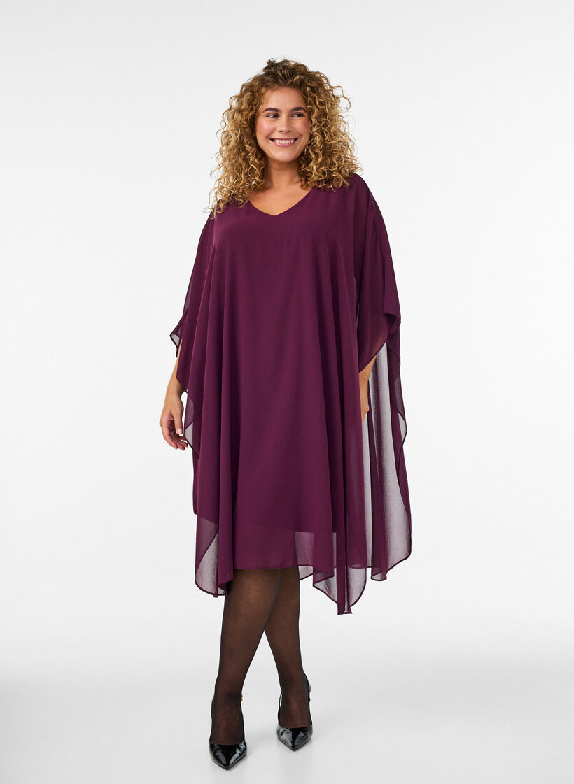 Short chiffon dress with V-neck, Purple, Model image number 0