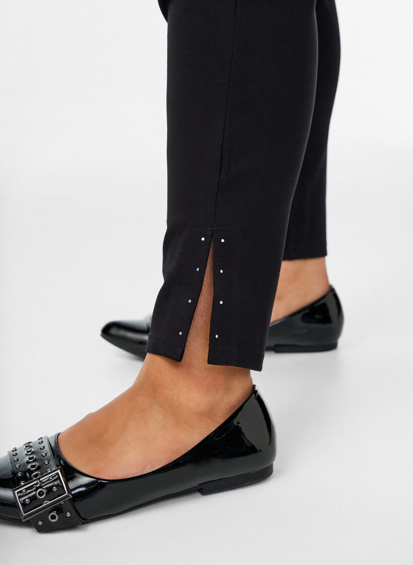 Leggings with slits and small rhinestones, Black, Model image number 3