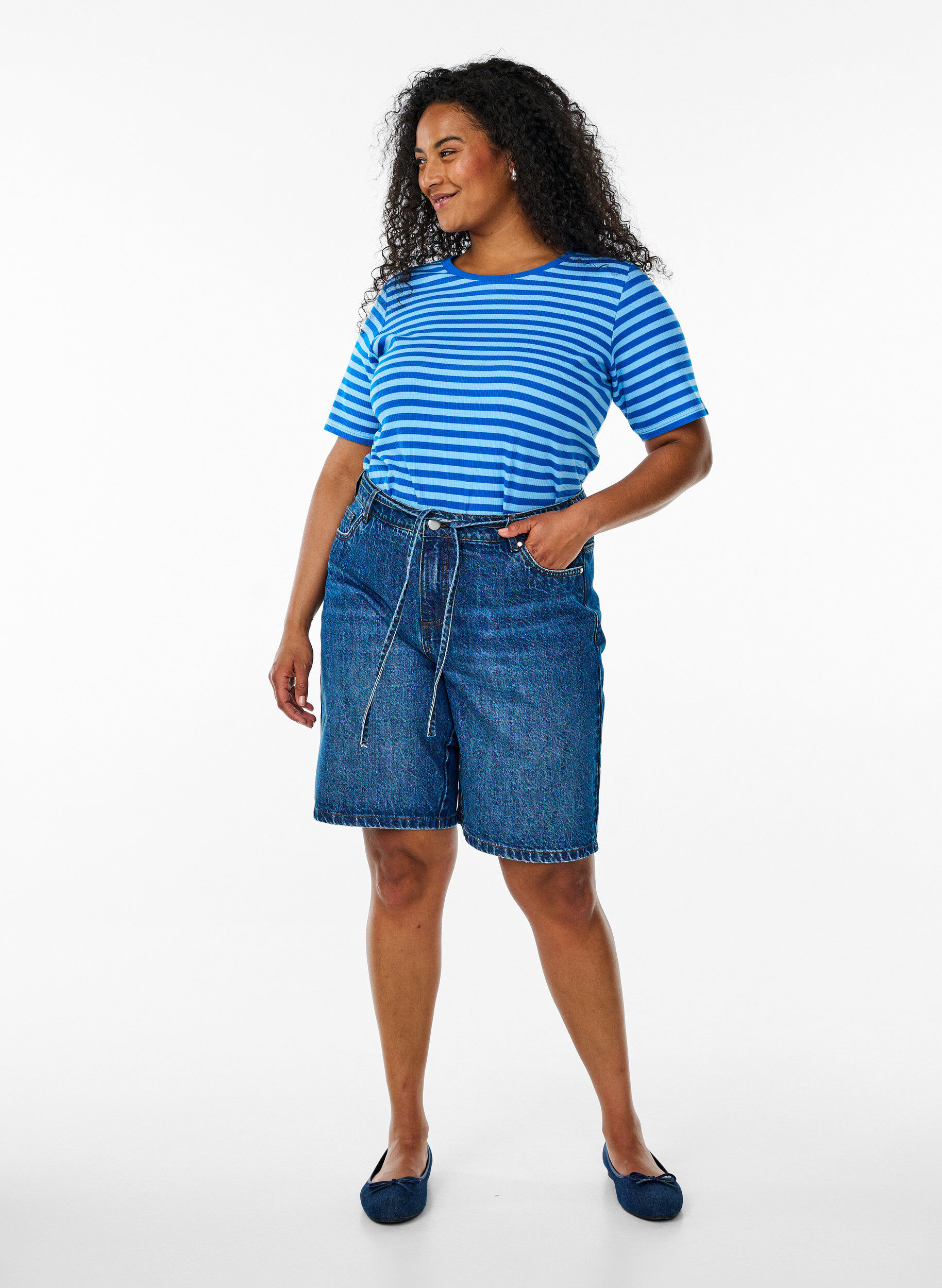 ZizzifashionStriped T-shirt with ribbed texture, Light Blue, Model image number 1