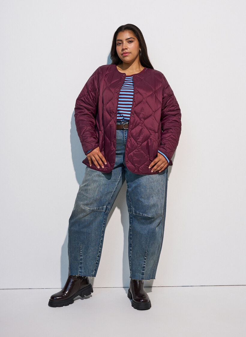 Quilted jacket with press studs and round neck, Dark Bordeaux, Model image number 1