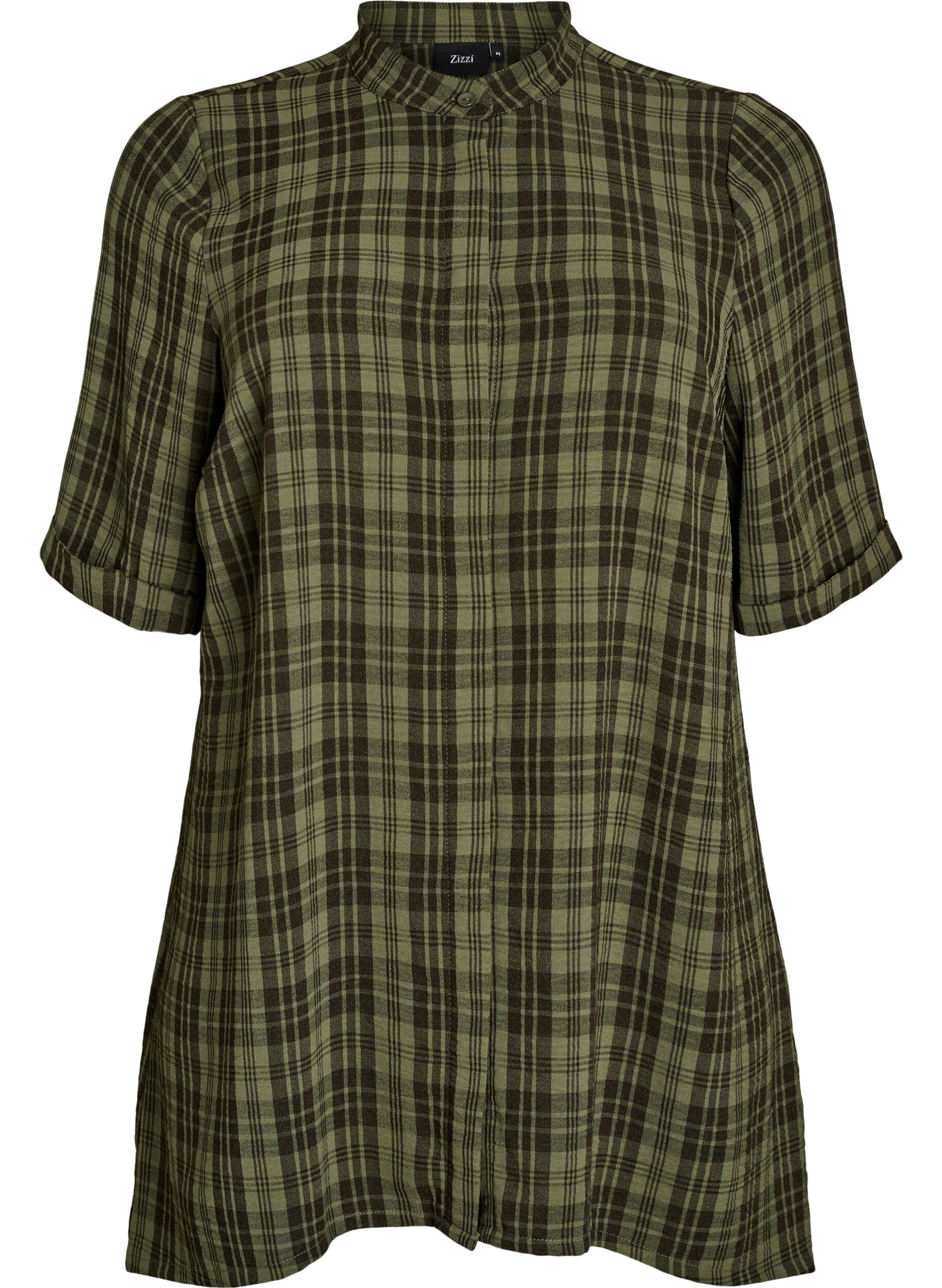 Tunic with short sleeves and checkered pattern