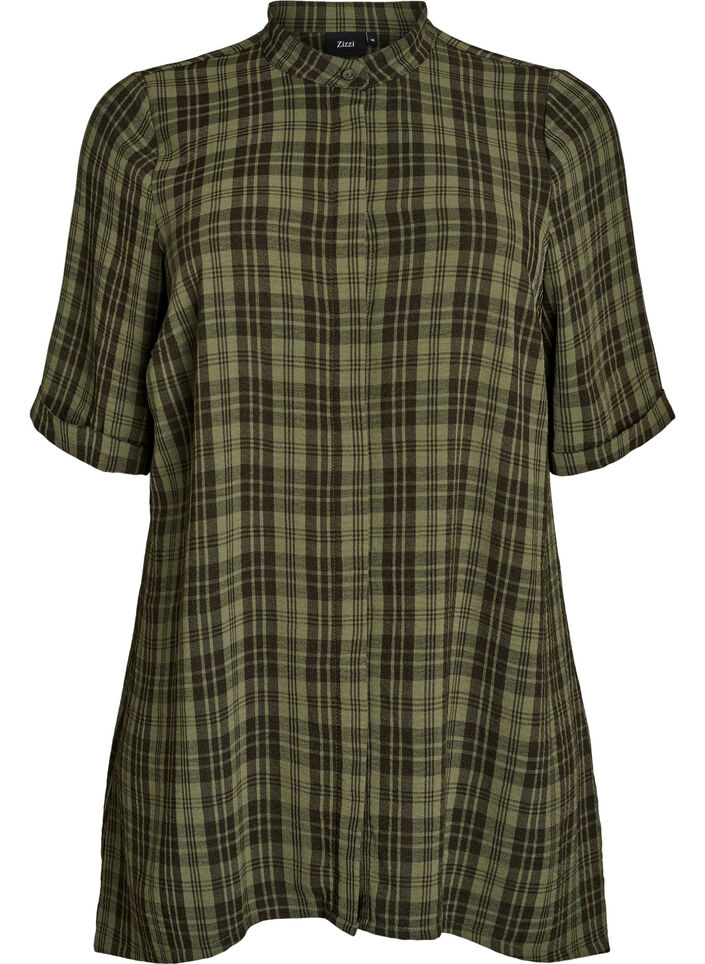 Tunic with short sleeves and checkered pattern, Green, Packshot image number 0