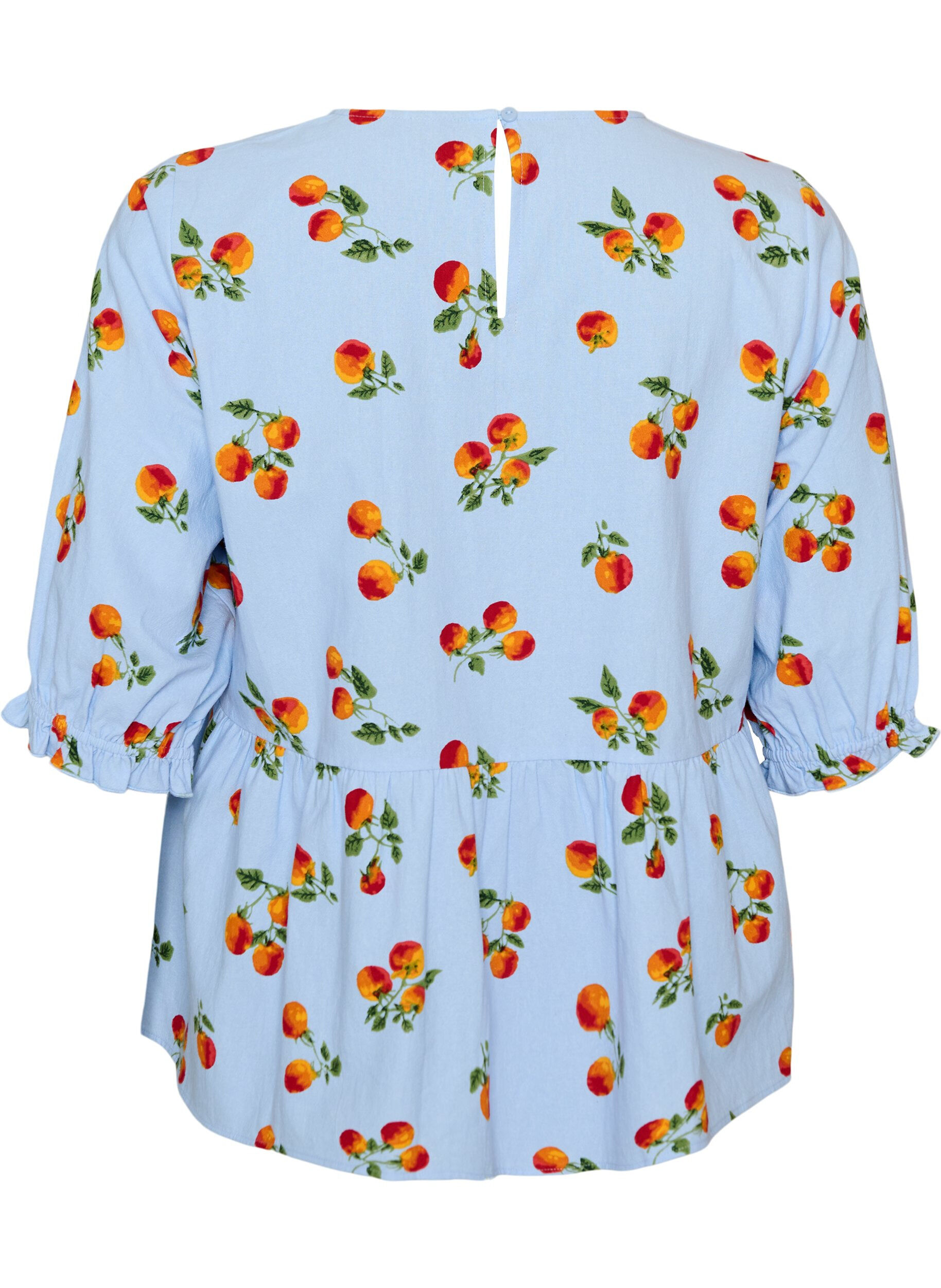 Zizzifashion Cotton blouse with tomato print and peplum, Light Blue, Packshot image number 1