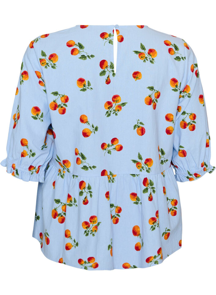 Cotton blouse with tomato print and peplum, Light Blue, Packshot image number 1