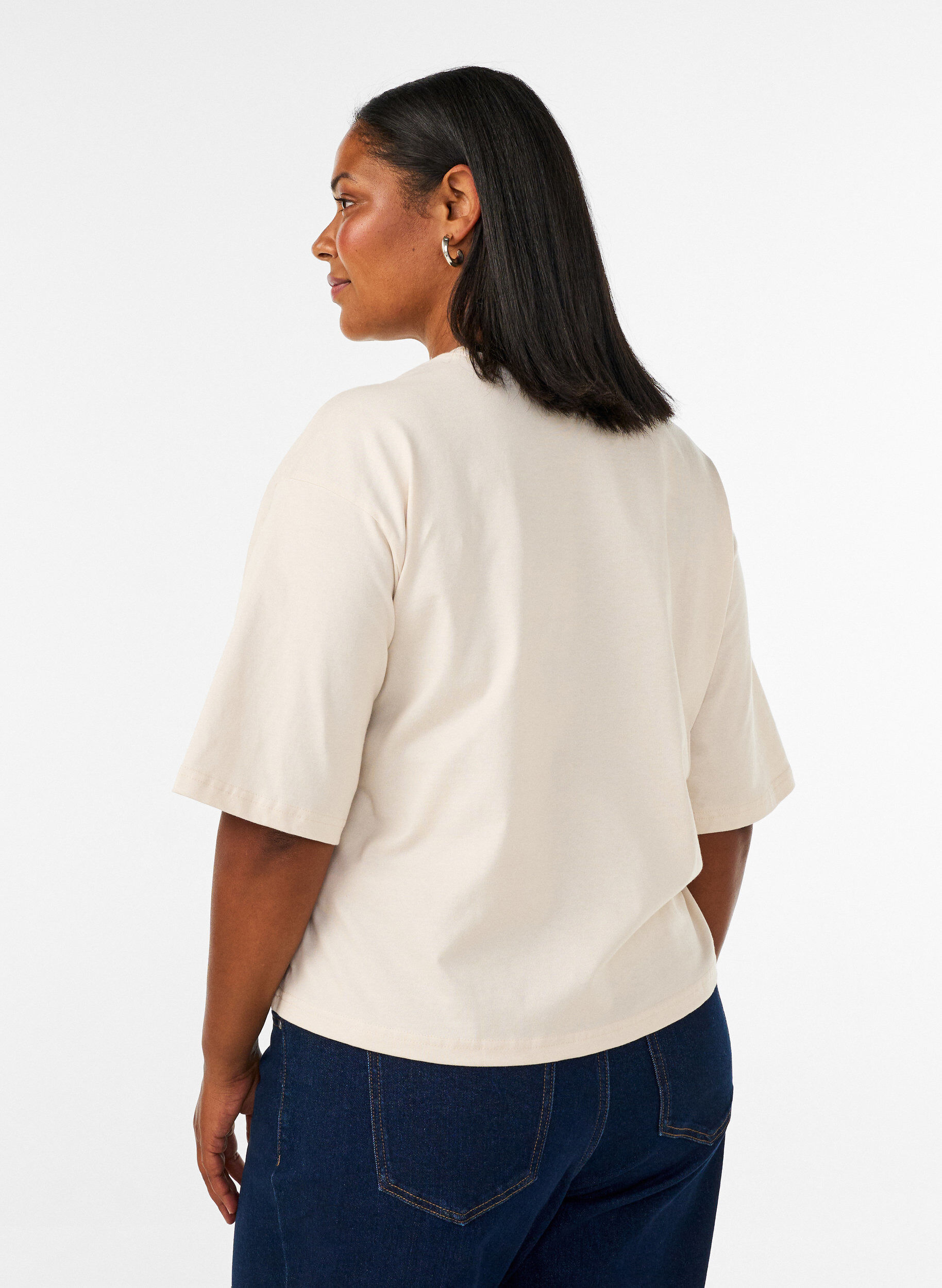 ZizzifashionT-shirt with text print and badges, Beige, Model image number 2
