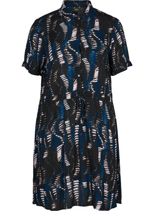 Short-sleeve printed viscose dress, Mcristel print, Packshot image number 0