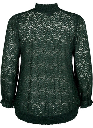 Long-sleeved lace blouse with smock, Scarab, Packshot image number 1