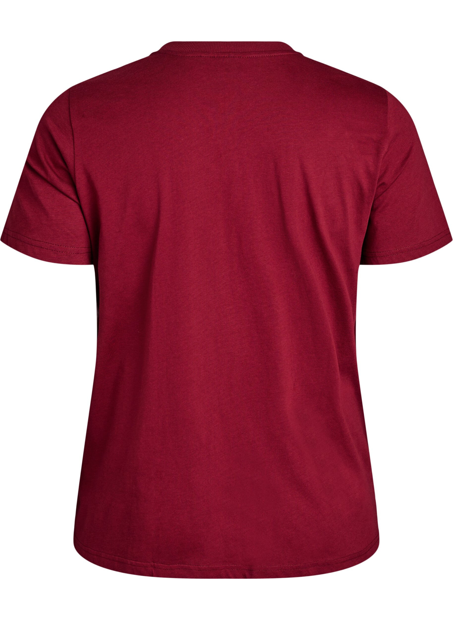 Zizzifashion Basic cotton T-shirt with round neck, Dark Bordeaux, Packshot image number 1