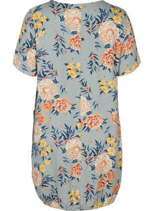 Short-sleeved viscose dress with print, Light Blue Flower, Packshot image number 1
