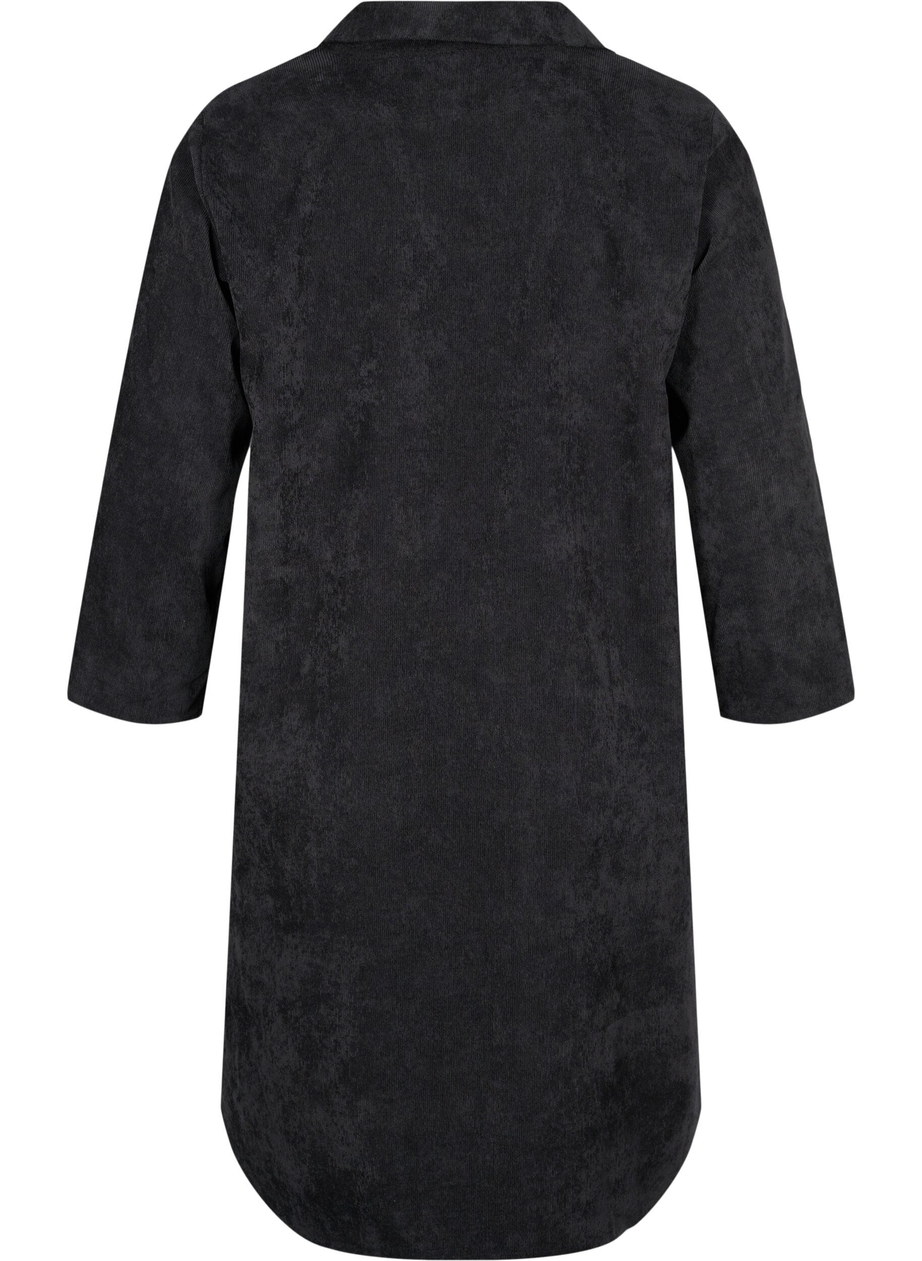 Zizzifashion Velvet dress with 3/4-length sleeves and buttons, Black, Packshot image number 1