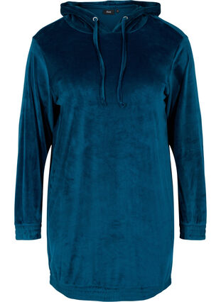 Hooded, velour sweatshirt dress , Reflecting Pond, Packshot image number 0