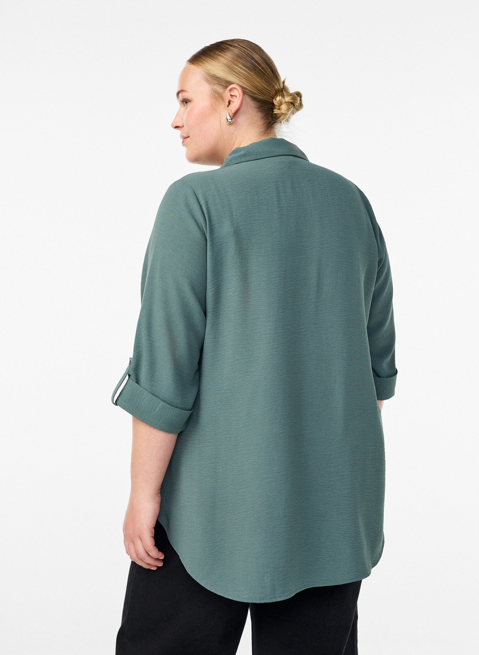 Zizzifashion Shirt with chest pockets and 3/4 sleeves, Green, Model image number 2