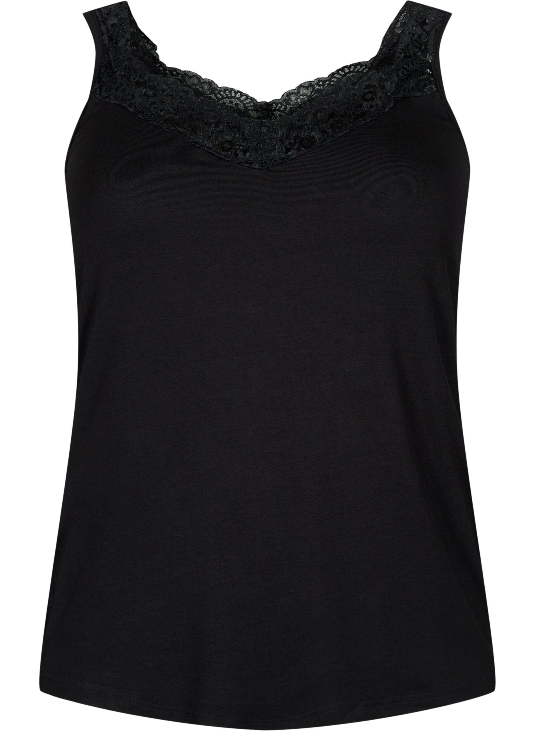 Zizzifashion Viscose top with lace edge, Black, Packshot image number 0