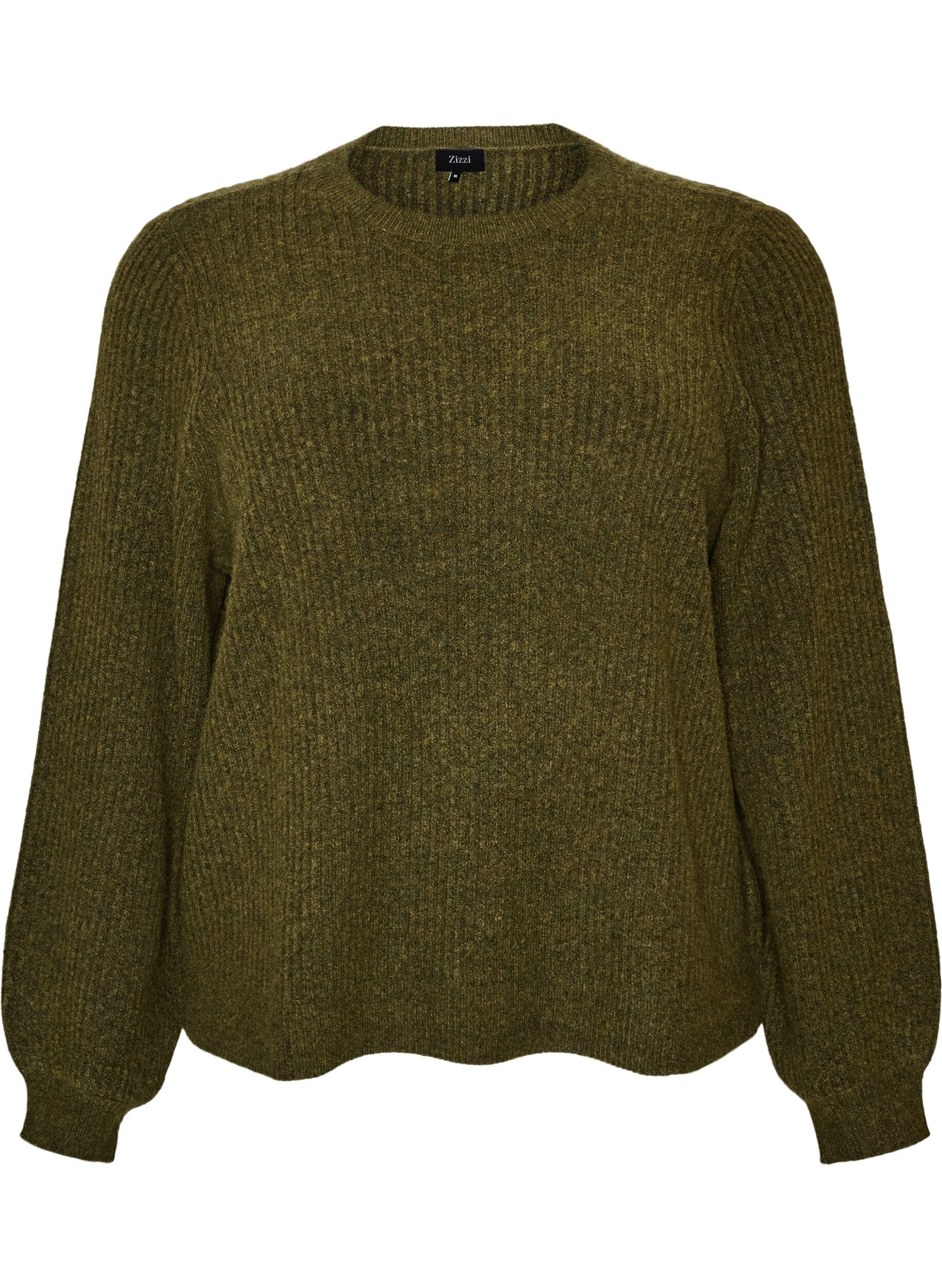 ZizzifashionRibbed jumper with balloon sleeves, Green, Packshot image number 0