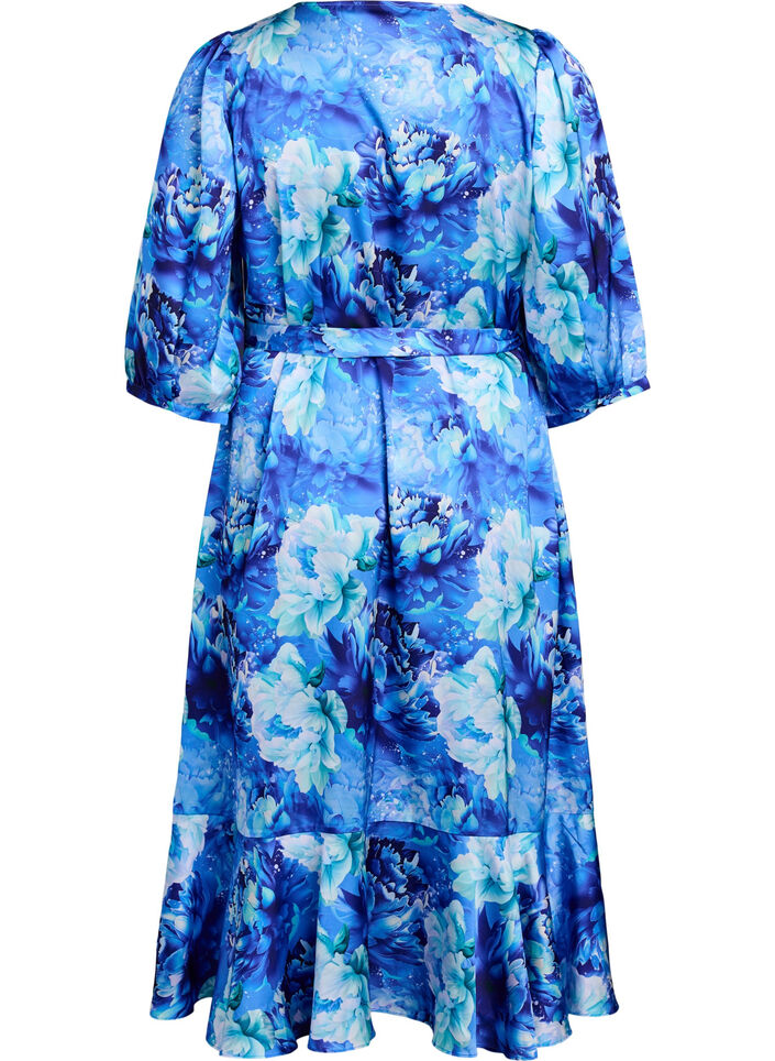 Floral wrap dress with 3/4 sleeves, Blue, Packshot image number 1
